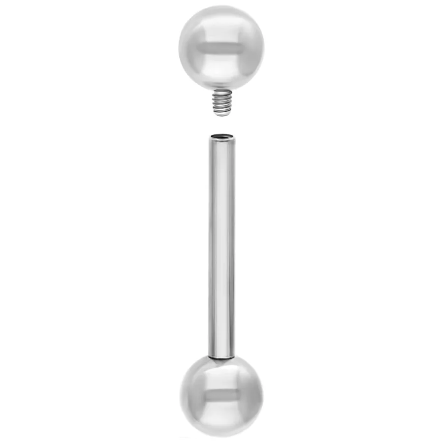 Silbernes Titan-Barbell mit zwei Kugeln auf weißem Hintergrund