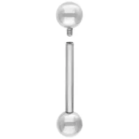 Silbernes Titan-Piercing mit Innengewinde Silbernes Titan-Barbell mit zwei Kugeln auf weißem Hintergrund