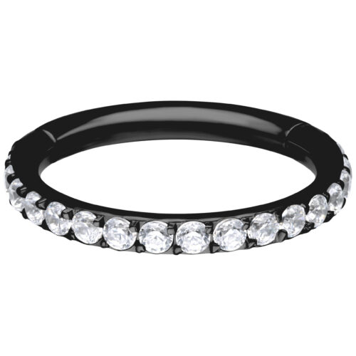 Schwarzer Titan Clicker-Ring mit klaren Kristallen, 6 mm Innendurchmesser
