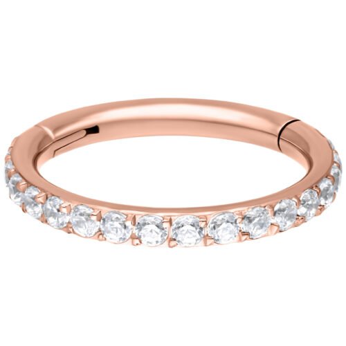 Roségoldener Clicker-Ring mit Kristallen auf weißem Hintergrund