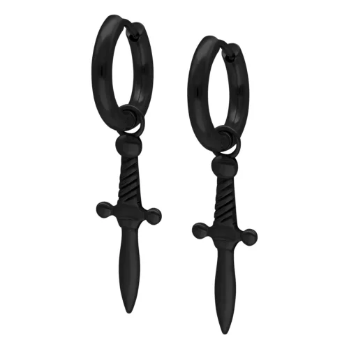 Sword Dangle Huggie Hoops - Black Metal