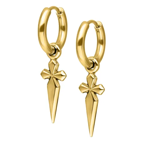 Little Sword Cross Hoops - Golden Metal