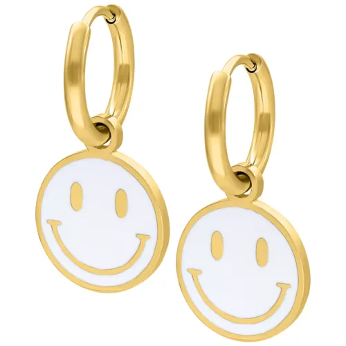 Little White Smiley Hoops - Golden Metal