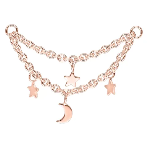 Moon & Stars Piercing Connection Double Chain<!--63bc0c8f603cb--> - Rosegold