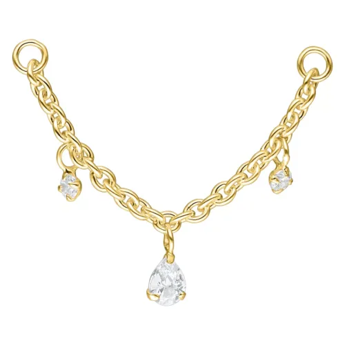 Crystal Dangling Teardrops Piercing Connection Chain - Golden Metal