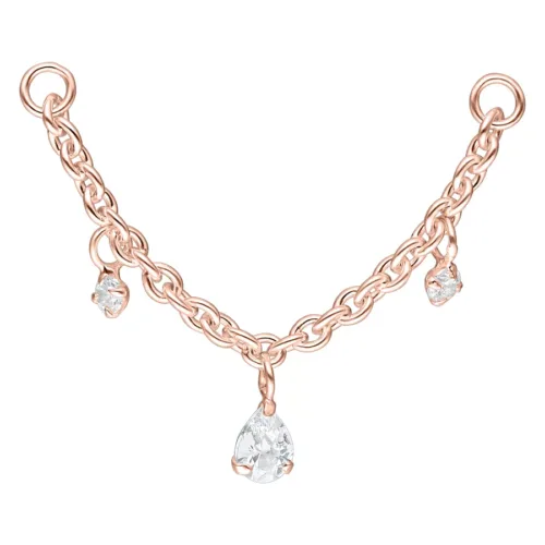 Crystal Dangling Teardrops Piercing Connection Chain - Rosegold