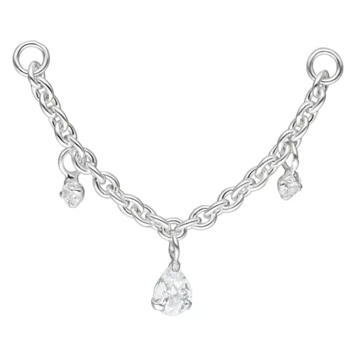 Crystal Dangling Teardrops Piercing Connection Chain - Silvercoloured Metal