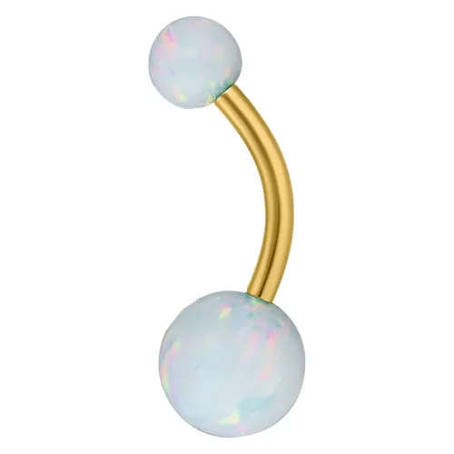 Gold Titanium Double Opal Belly Bar<!--63ac65466f8c0-->