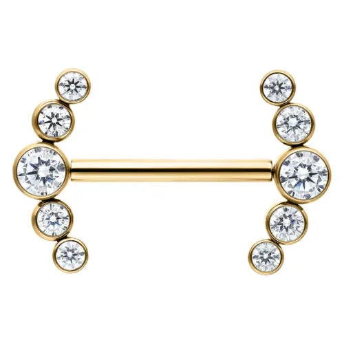 Goldener Barbell mit klaren Kristallen und einer Länge von 14mm auf weißem Hintergrund