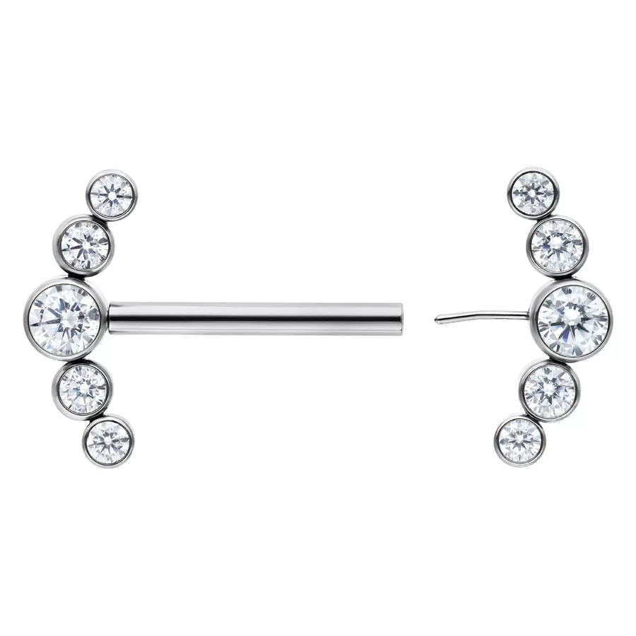 Penta Crystal Barbell in Silber 14mm Silberner Penta Crystal Barbell mit klaren Kristallen, Länge 14mm