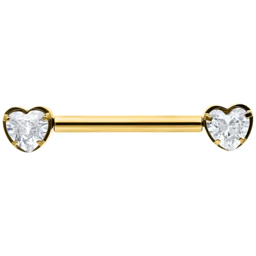 Goldener Herz Barbell mit kristallklaren Herzsteinen, Länge 16mm