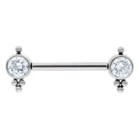 Luana Barbell aus Titan mit Kristallen Silberfarbene Luana Barbell mit klaren Kristallen auf weißem Hintergrund