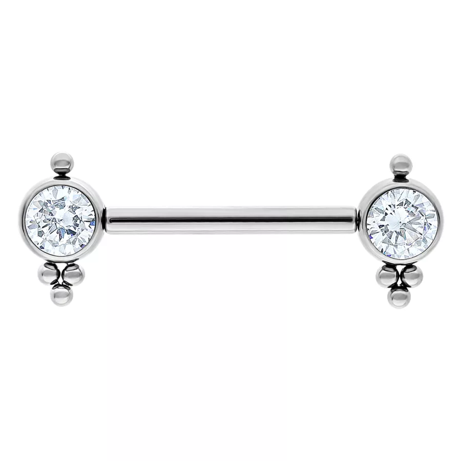 Luana Barbell aus Titan mit Kristallen Silberfarbene Luana Barbell mit klaren Kristallen auf weißem Hintergrund