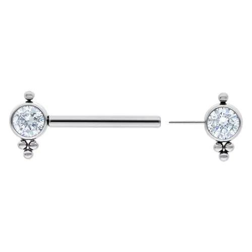Silberner Barbell aus Titan mit kristallklaren Steinen, Länge 12 mm