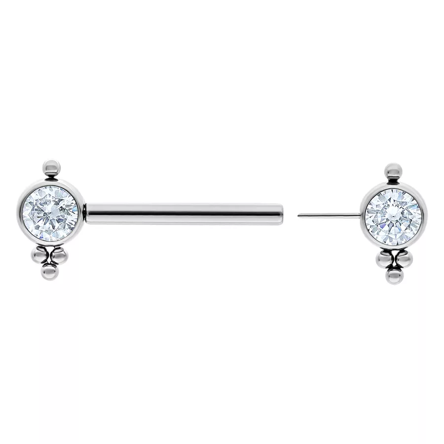 Silberner Luana Barbell mit Kristall, 12 mm Silberner Barbell aus Titan mit kristallklaren Steinen, Länge 12 mm