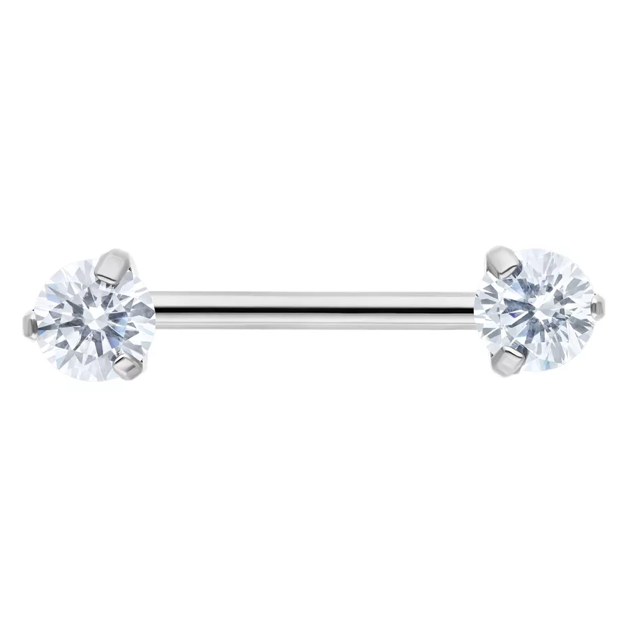 Candy Barbell aus Titan mit Kristallen Silberner Candy Barbell mit kristallklaren Kristallen auf weißem Hintergrund
