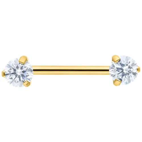Goldener Candy Barbell 12,0 mm mit klaren Kristallen auf weißem Hintergrund
