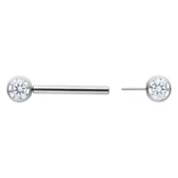 Silbernes Barbell mit klarem Kristall, Länge 14 mm, auf weißem Hintergrund