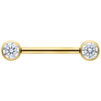 Goldenes Muse Barbell mit kristallklaren Enden auf weißem Hintergrund