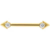 Goldener Arrowhead Nippel Barbell 16 mm Goldener Nippel Barbell mit Pfeilspitzen und Kristallen, 16 mm Länge