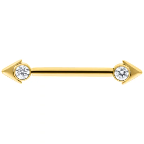 Goldener Nippel Barbell mit Pfeilspitzen und Kristallen, 16 mm Länge