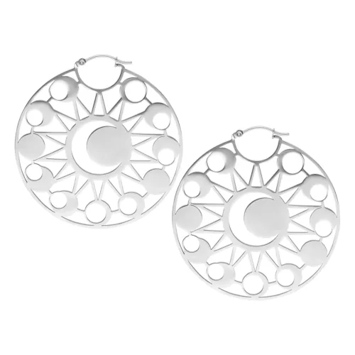 Moon Eclipse Hoop Earrings - Silvercoloured Metal