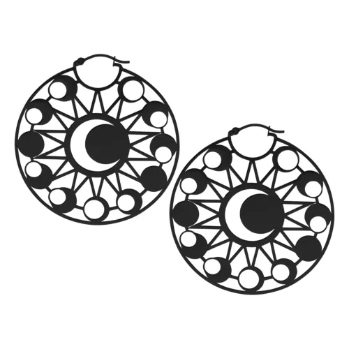 Moon Eclipse Hoop Earrings - Black Metal