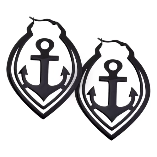 Anchor Hoop Earrings<!--6357d5f8e9bbc--> - Black Metal