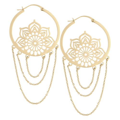 Silver Stainless Steel Mandala Chain Earrings - Golden Metal
