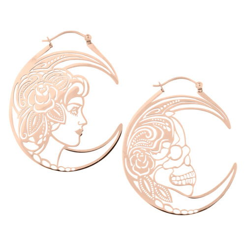 Skull Couple Hoop Earrings - Rosegold