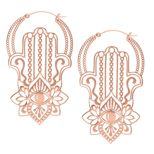 Silver Hamsa Stainless Steel Hoop Earrings - Rosegold
