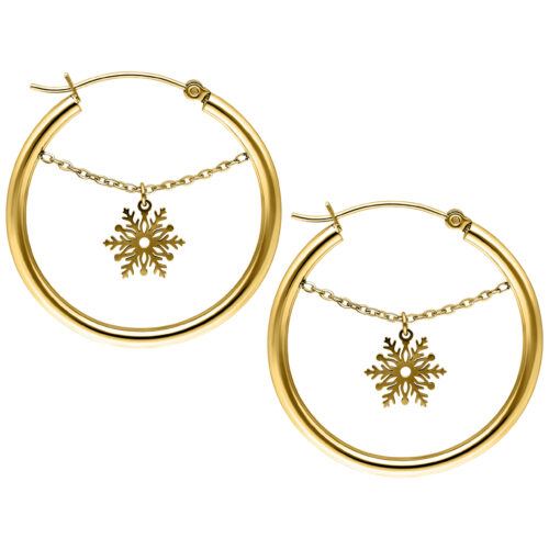Dangling Snowflake Hoops - Golden Metal