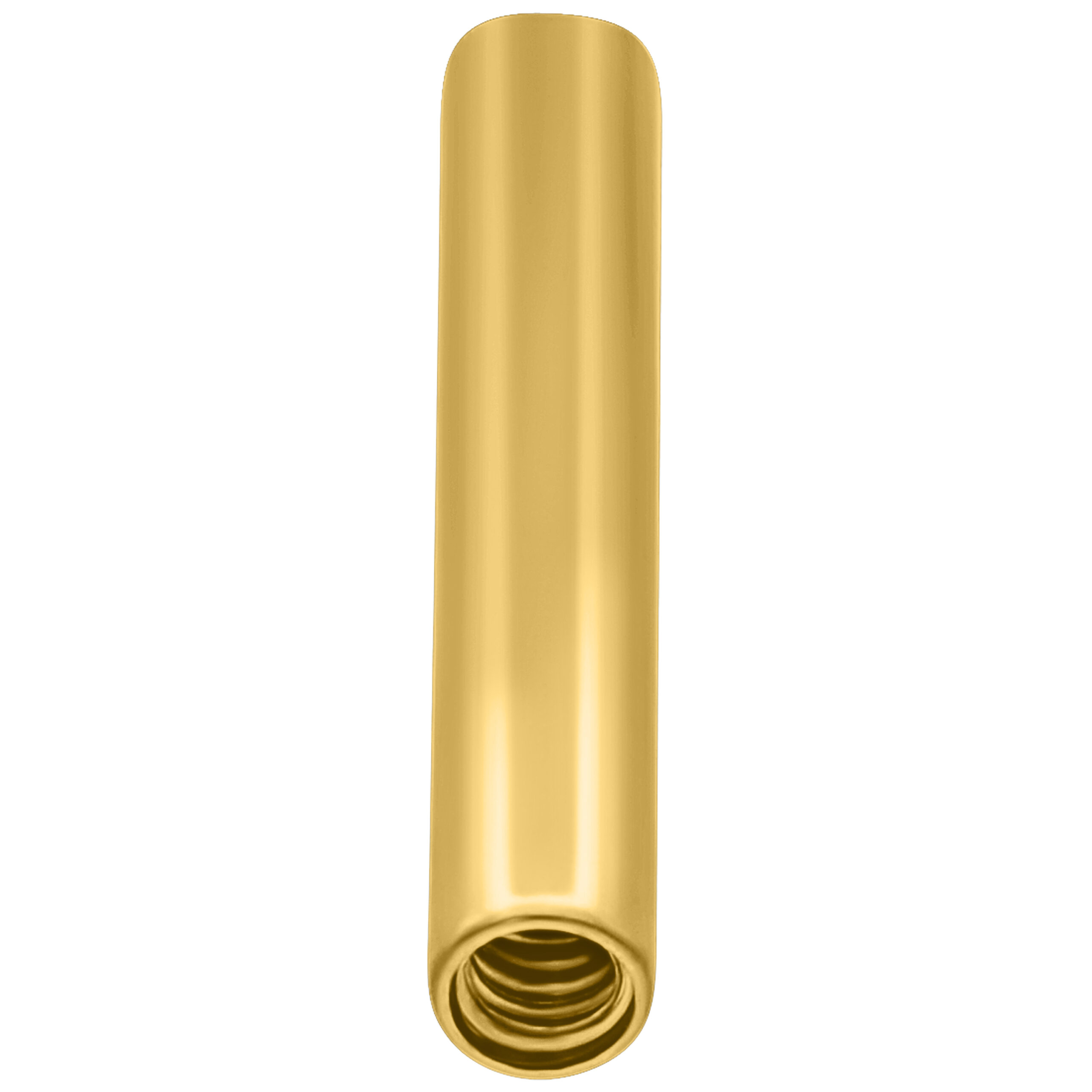 Goldfarbener Innengewinde-Stab 16 mm Goldener Stab mit Innengewinde, 16 mm Länge, auf weißem Hintergrund