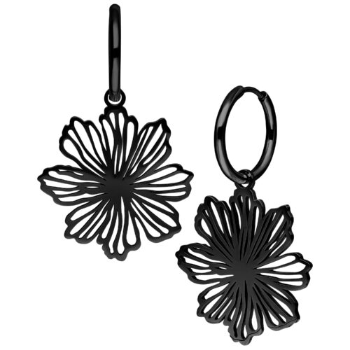 Fine Flower Hoops - Black Metal