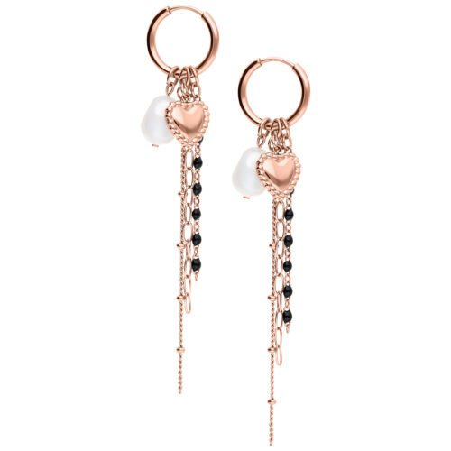 Bubble Heart Hoops with Synthetic Pearl - Rosegold