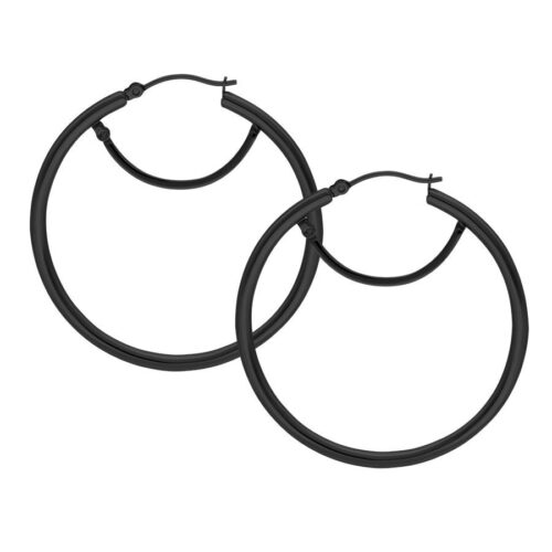 Small Silver Hoop Earrings With Dangle Charm <!--63c037e13f259--> - Black Metal