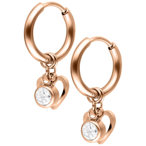 Mini Heart with Crystal Hanger Hoops Pair - Rosegold
