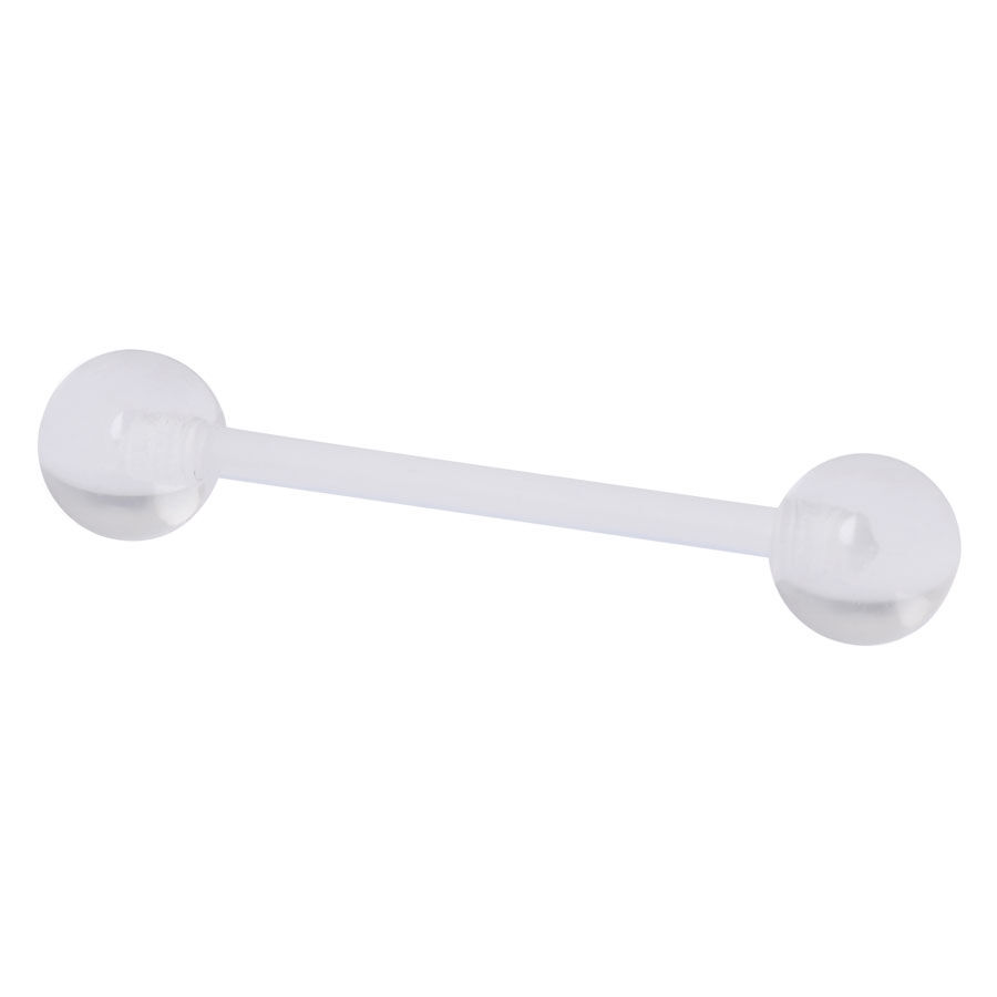 Klarer PTFE Barbell mit Kugeln Transparenter Barbell aus PTFE mit klaren Kugeln auf weißem Hintergrund