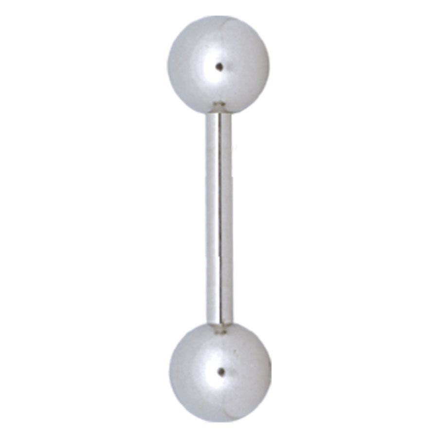 Silbernes Titan Rattle Barbell Piercing Silbernes Titan Barbell Piercing mit zwei Kugeln auf weißem Hintergrund