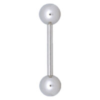 Silberner Titan Rattle Barbell Piercing Silberner Barbell aus Titan mit zwei Kugeln auf weißem Hintergrund