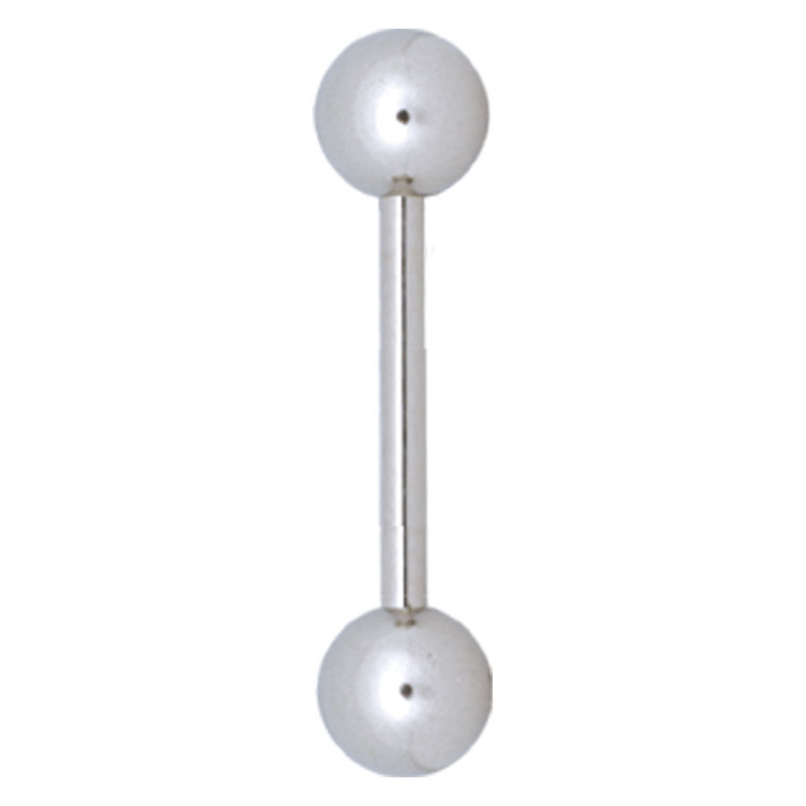 Silberner Titan Rattle Barbell Piercing Silberner Barbell aus Titan mit zwei Kugeln auf weißem Hintergrund