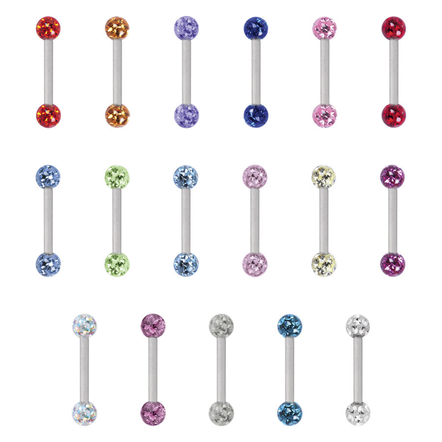 Sealead Multi Jewelled Piercing Stab Verschiedene farbige Piercing Stäbe mit Kristallen auf weißem Hintergrund