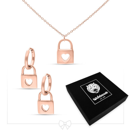 Little Lock Necklace with Hoops Set - Rosegold