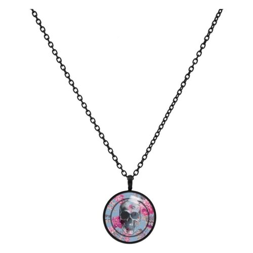 Skull Roses Blue Necklace
