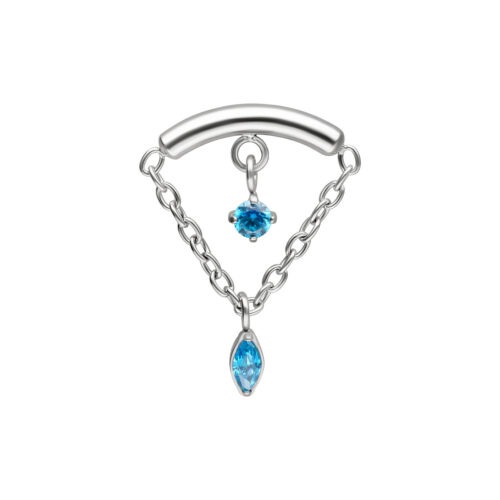 Titan Zirconline®  - Double Jewelled Turquoise Hidden Helix Push Fit Attachment - Or blanc